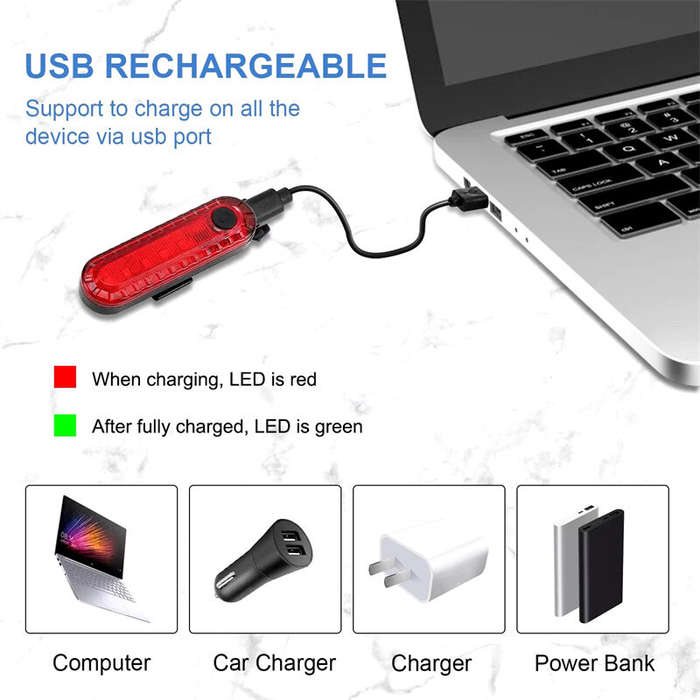Red - BIKIGHT Bike Taillight 650mAh Battery USB Rechargeable Red LED Bright Rear Light Waterproof Ea