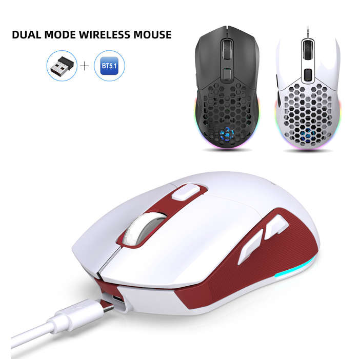 HXSJ T28 Hollow Wireless Mouse Rechargeable RGB Luminous 4800DPI Interchangeable Back Cover Gaming L
