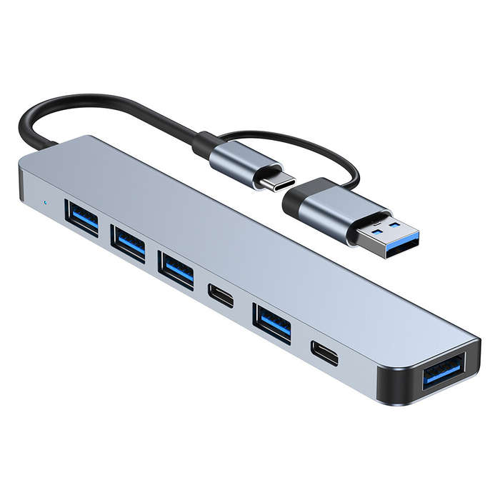 7 in 1 Type-C Docking Station with USB Adapter USB2.0*4 USB3.0 USB-C Data PD5W USB-C Multiport Hub S