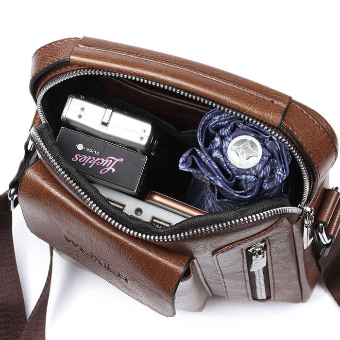 Light Brown - WEIXIER Men's Crossbody Bag PU Leather Hand Bag for Men Messenger Bags Waterproof Back