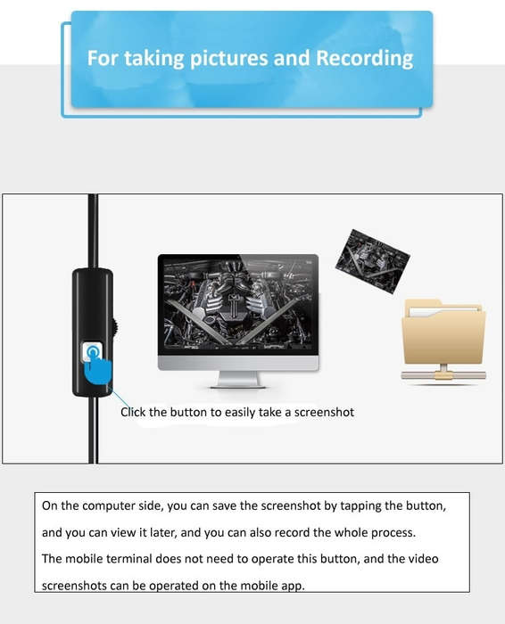 3.5M - 2M 7MM Endoscope Camera USB Type C Mobile Probe Borescope Inspection Endoscopic For Android S