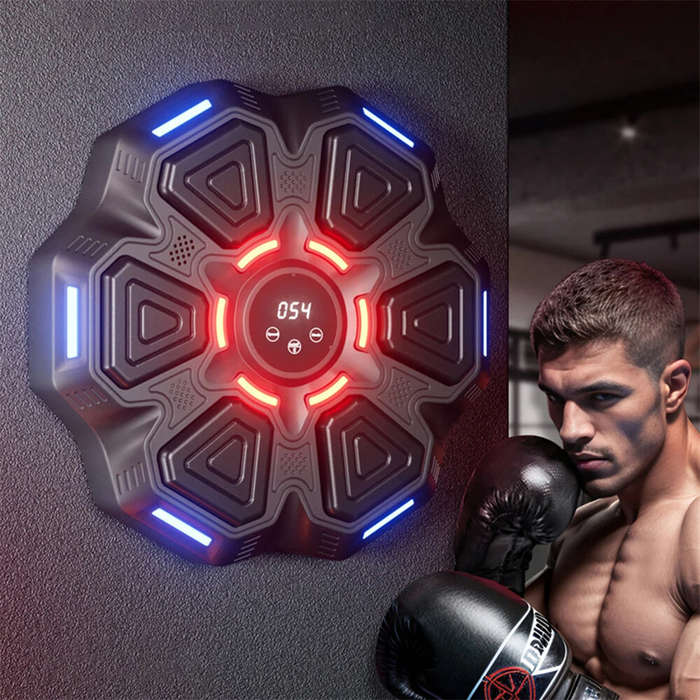 Black - KALOAD Music Boxing Machine with Gloves 9-Speed Adjustable Dual Lights Rapid Reaction Wall T