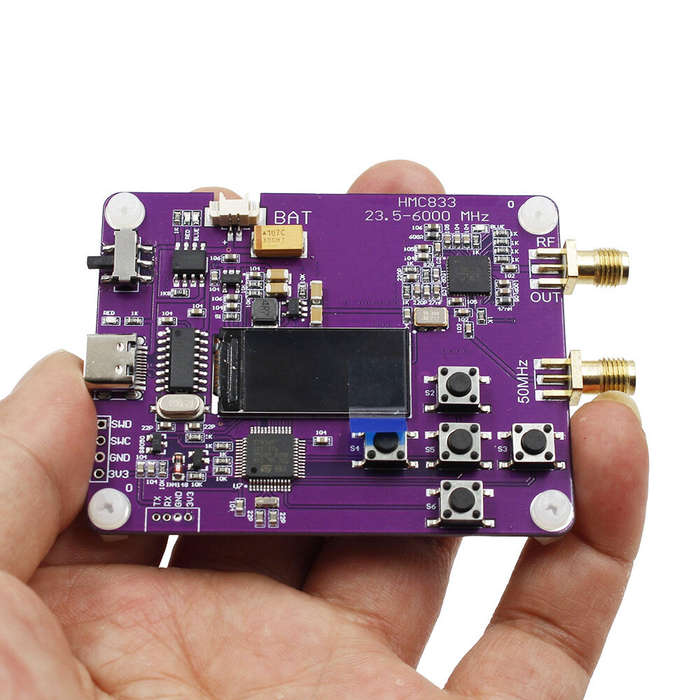 Purple - HMC833 6GHz RF Signal Generator 23.5MHz-6000MHz OLED Screen Adjustable Power Module Board