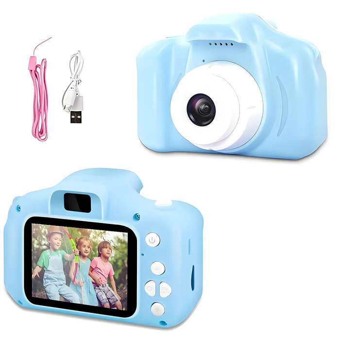 Blue - Children Camera X2 Waterproof 1080P HD Video Camera 2 Inch Display Kids Cartoon Cute Outdoor