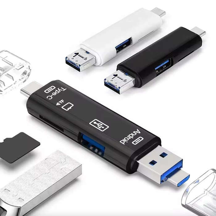 Black - 5-in-1 Multifunction USB 2.0 Type-C USB Micro USB SD TF Memory Card Reader for iPhone Androi