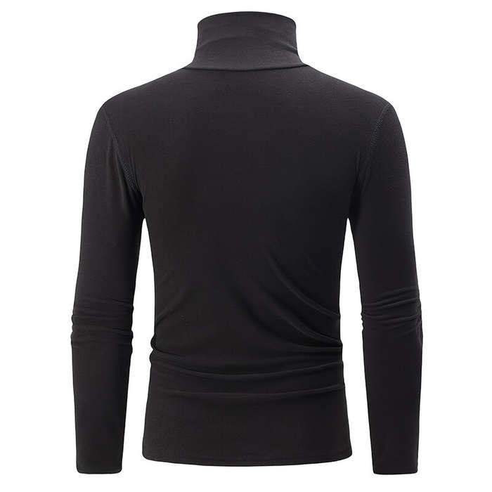 2XL - TENGOO Men's Black Fleece Turtleneck Warm Base Layer Shirt In Autumn Winter Casual Comfortable