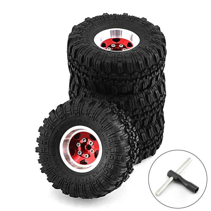 Gold black - 4pcs 1.0 inch Climbing Car Aluminum Alloy Hub Wasteland Wheel Tires for 1/18 TRX4M SCX2