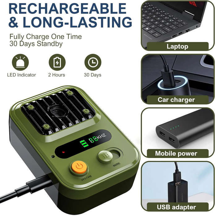Green - 1500mAh Portable Ultrasonic Outdoor Dog Bark Stopper Ultrasonic Barking Stop Device for Dog