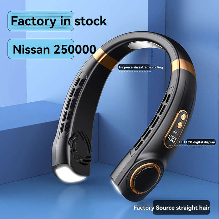 Blue - 1800mAh Portable Hanging Neck Fan Top Version Battery Display Colorful Breathing Light Portab