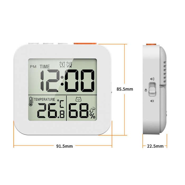 White - Digital Hygrometer Alarm clock Timer Waterproof LCD Display Thermometer Hygrometer Wall Moun