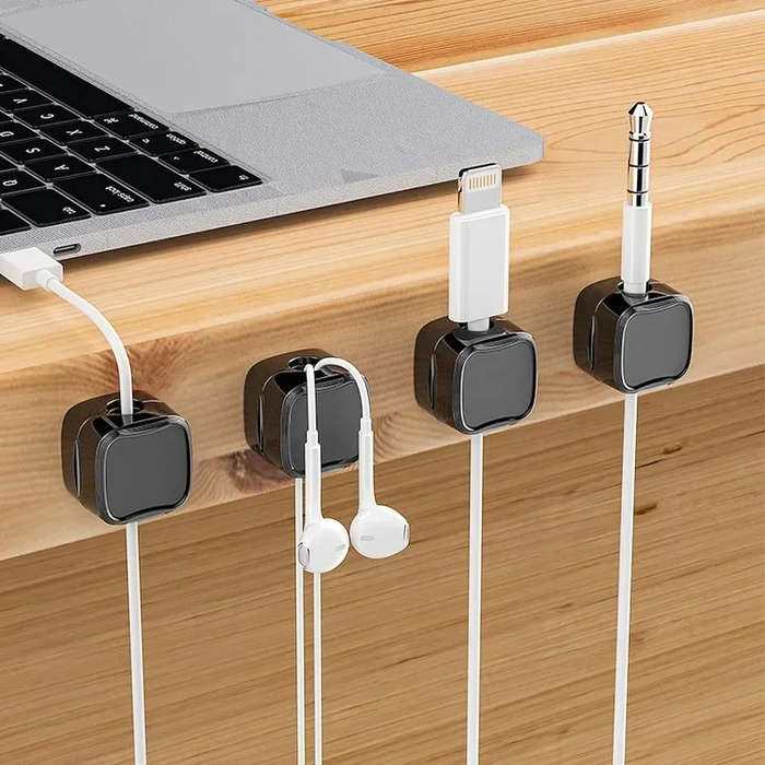 White - 24pcs Magnetic Cable Holder Square Cable Organization Mini Magnetic Cable Clips Self-Adhesiv