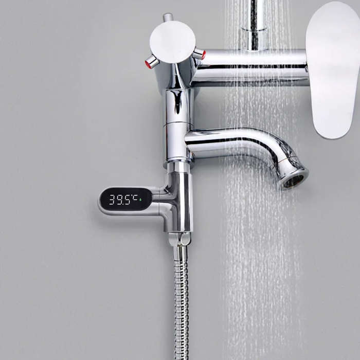 Silver - LED Display Household Water Shower Thermometer 5-85 Flow Self-Powered Water Thermometer Mon