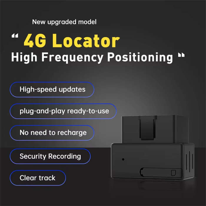 Black - GPS 4G Locator Vehicle Tracker High Accuracy Real-Time Tracking Plug-and-Play OBD Locator Mu