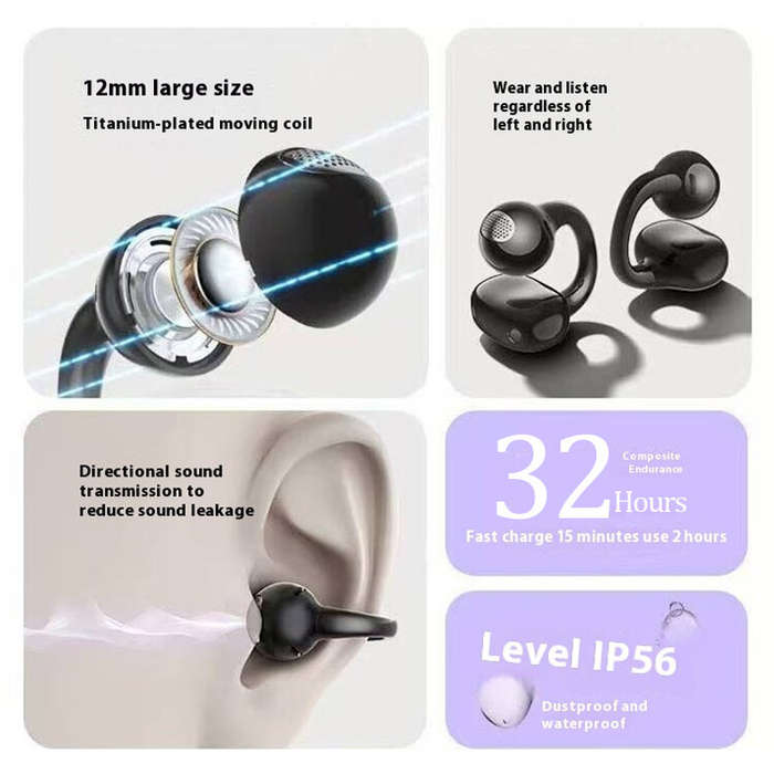 Grey - Edifier Comfo Clip Q OWS Earbuds Wireless bluetooth 5.4 Earphone 12mm Titanium-plated Composi