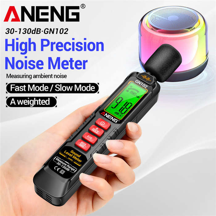 1 PC - ANENG GN102 Digital Noise Meter 30-130dB Sound Level Meter LCD Backlit Display Compact Design