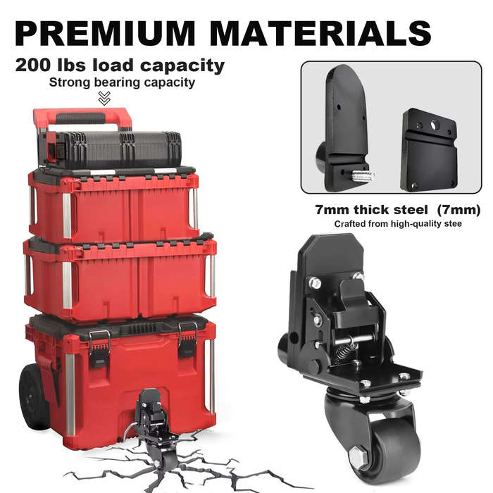 Black - Upgraded Steel Construction Front Wheels Caster Wheel Kit Fit For Milwaukee Rolling Tool Box