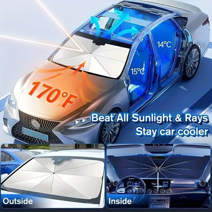 Silver - Car Sunshade Umbrella Front Windshield Retractable Sun Protection Heat Insulation Car Umbre
