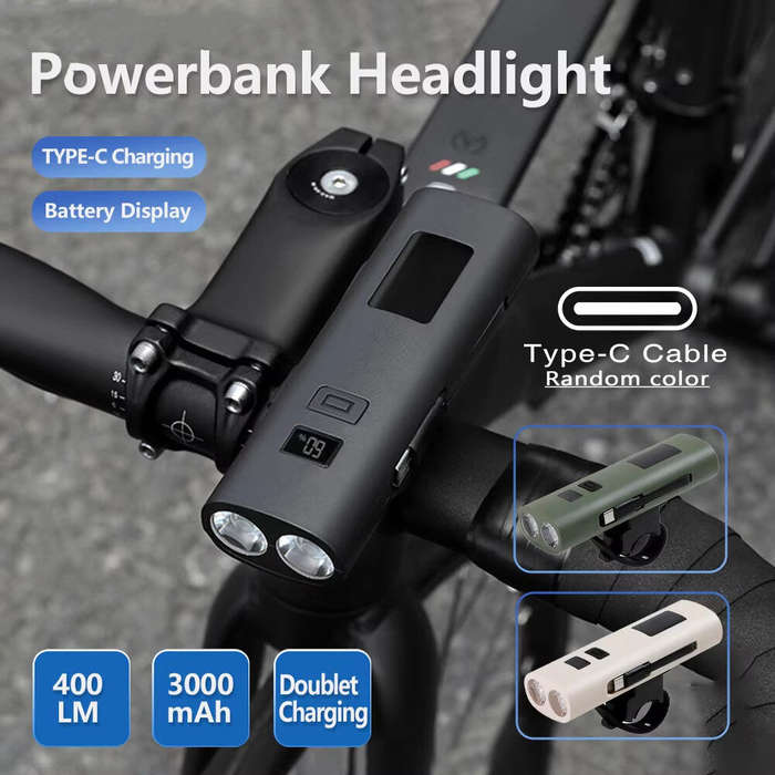 Beige - BIKIGHT 400LM 3000mAh Type-C Charging Bicycle Headlight 3 Gears COB Side Light Battery Level