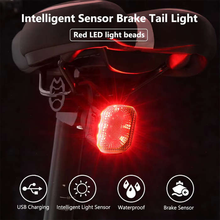 Black - BIKIGHT Smart Sensing Brake Bicycle Taillight 6 Lighting Modes Waterproof Type-C Charging Bi