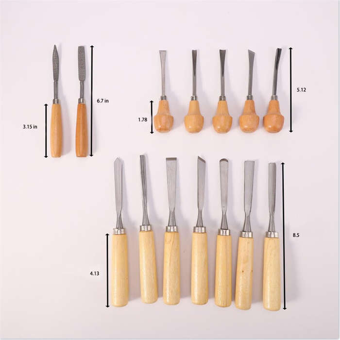 16 PCS - 16 Pcs Carving Tools Set Chromium-Vanadium Steel Wood Chisels with Wooden Handles Canvas Ba