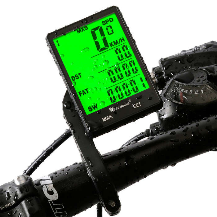 Black - WEST BIKING Wired Bicycle Computer 2.8 Inch Large Screen LC Backlight Waterproof Speedometer