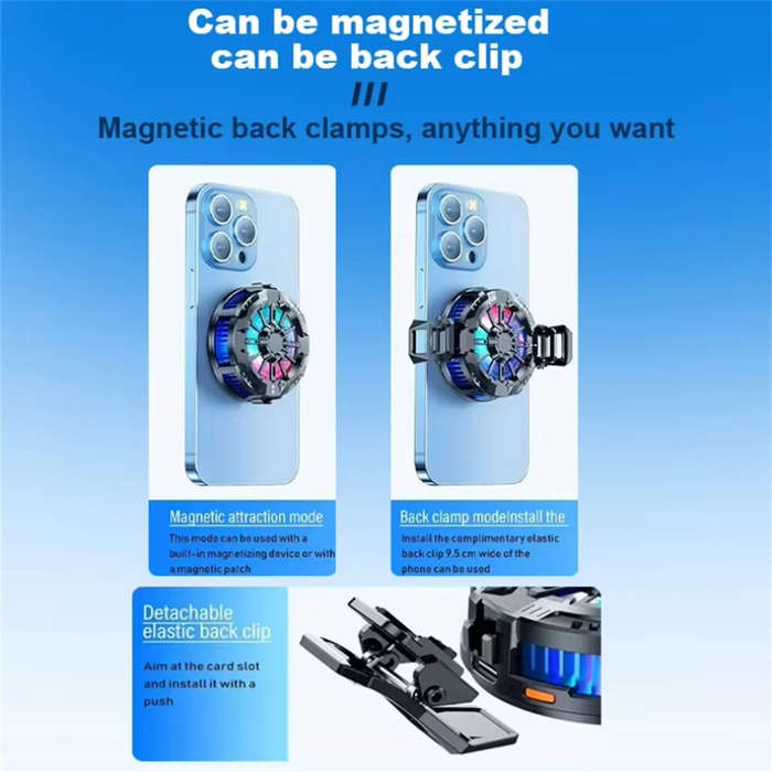 Black - X106B 2-in-1 Wireless Charger Cooling Fan 15W Magnetic Fast Charging Back Clip Fan Radiator