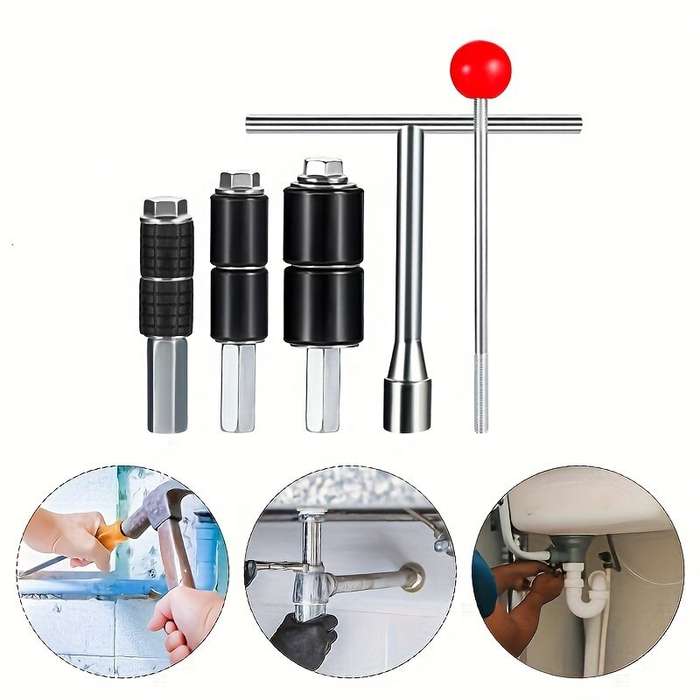 Kit - 5pcs/Set Stainless Steel Pipe Plug Tool Kit Hot Melt Water Stopper Set with T-Handle Screw Exp