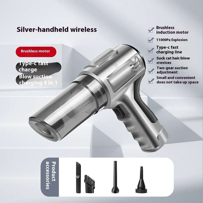 Silver - Cordless Vacuum Cleaner Brushless Motor Dual-Purpose Suction Blowing Pumping Inflation Mult