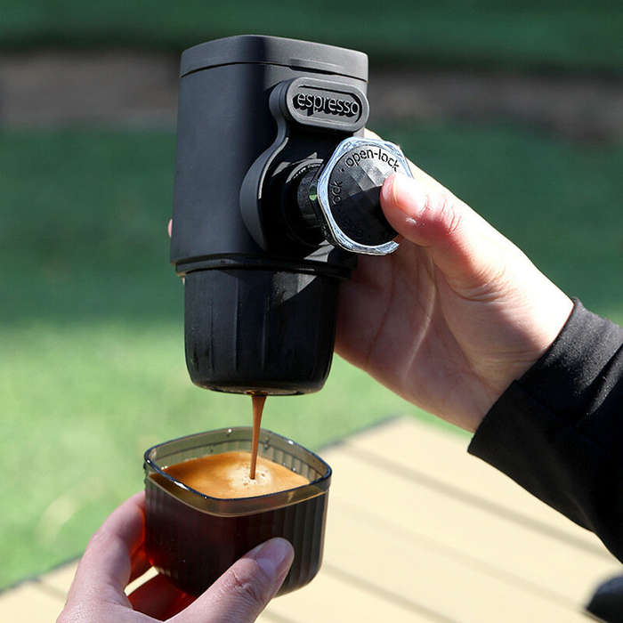Black - Portable Mini Manual Espresso Coffee Maker Powder & Capsules 2 in 1 Coffee Extractor With 10