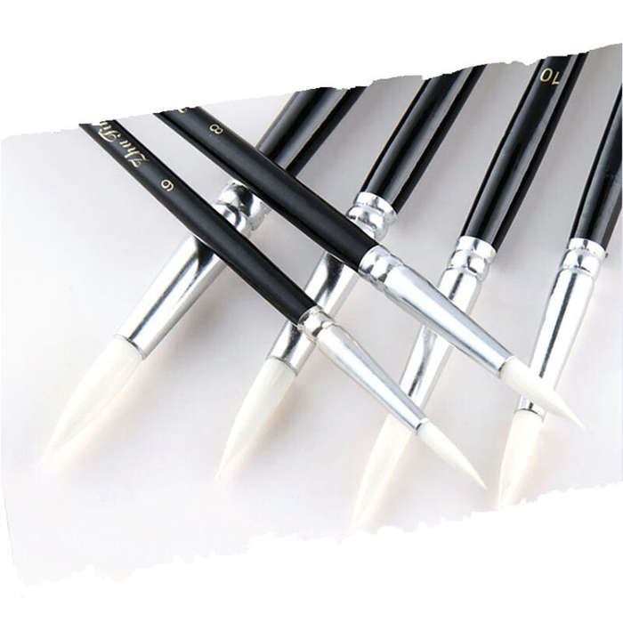 12 Pcs/Lot Paint Brush Different Size Black Short Rod White Nylon Hair Oil Painting Brushes Watercol