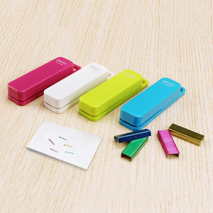 Deli 0250 Mini Candy Color Stapler Stitching Machine Portable Small Student Stationery Pocket Mini S