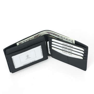 Men`s Card Holder Large Capacity RFID Blocking Genuine Leather Carbon Fiber Style Anti Magnetism Bif