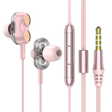 Bakeey Wired Earphone Dual Dynamic 7.1 Surround Sound Bass Noise Reduction In-Ear E... (COLOR: PINK)