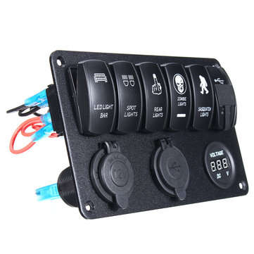 12-24V 6 Gang LED Rocker Switch Panel USB Charger Voltmeter Circuit Breaker For Motorcycle Car Boat