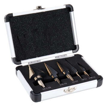 Drillpro 5pcs HSS Step Drill Bit Set Hole Cutter Drilling Tool Multiple Hole 50 Sizes with Aluminum
