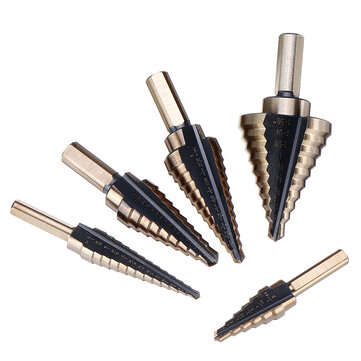 Drillpro 5pcs HSS Step Drill Bit Set Hole Cutter Drilling Tool Multiple Hole 50 Sizes with Aluminum