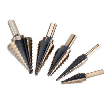 Drillpro 5pcs HSS Step Drill Bit Set Hole Cutter Drilling Tool Multiple Hole 50 Sizes with Aluminum