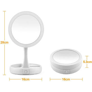 10X Magnifying Lighted Double-Sided Makeup Mirror LED Bathroom Travel Foldable