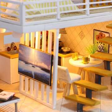 DIY Mini Dollhouse Kit Wooden Furniture Kit Handmade Miniature House with LED Light Assembling Doll