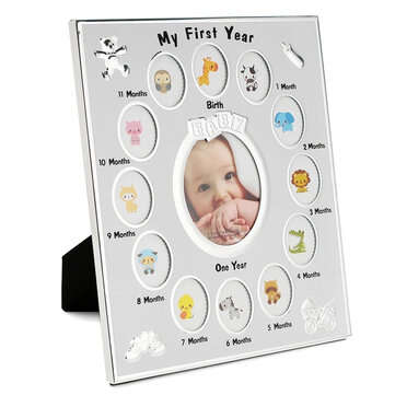 Metal Baby Smile Photo Frame Baby Kids Birthday Gift Decorations From 1 To 12 Mon... (COLOR.: WHITE)