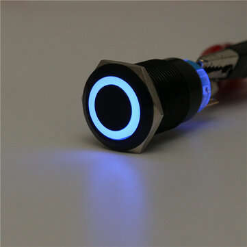 12V 19mm Self-locking Push Button Switch Ring LED Flat Head 5 Pins Waterproof Switch (COLOR.: BLUE)