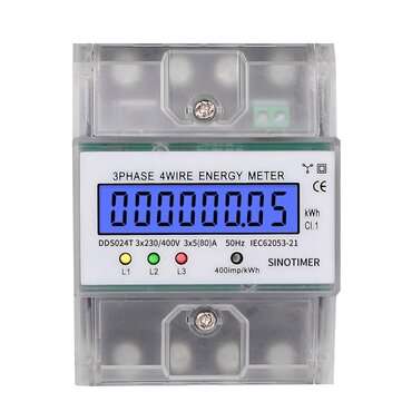 SINOTIMER DDS024T Din Rail 380V 80A 3 Phase 4 Wire Electronic Watt Power Energy Meter Wattmeter kWh