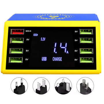 MECHANIC QC 3.0 LCD Digital Display Fast Charger 8 Port USB Charging Dock with 10W... (PLUG: AUPLUG)