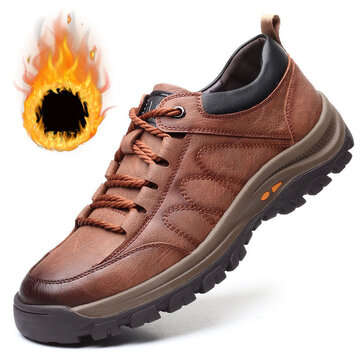 Fleece Winter Sports Running Shoes Men Leather Lace Up Sneakers Outdoor... (SIZE: 39 | COLOR: BROWN)