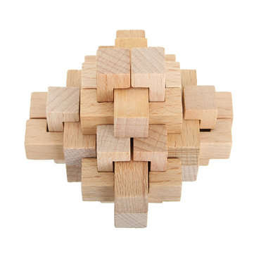 Kong Ming Lock Toys Children Kids Assembling Challenge IQ 3D Puzzle Cube Wood Toy