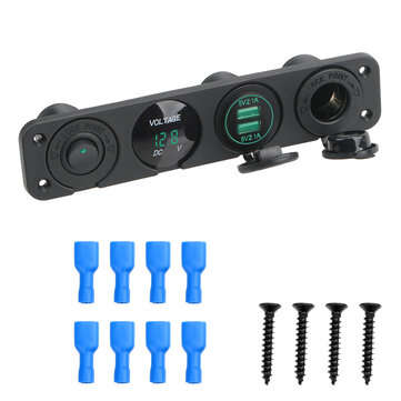 12V-24V 4 in 1 Switch Panel Dual USB Charger Digital Voltmeter Waterproof Socket ... (COLOR.: GREEN)