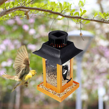 Solar Powered LED Hanging Wild Bird Food Feeder Seeds Container Storage Feeding