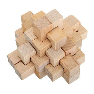 Kong Ming Lock Toys Children Kids Assembling Challenge IQ 3D Puzzle Cube Wood Toy