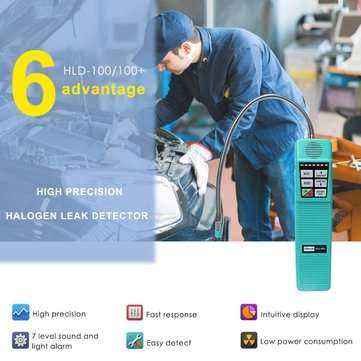 HLD-100+ Halogen Leak Detector Refrigerant Gas Leak Detector Probe with High Sensitivity 3g/yr, AC L