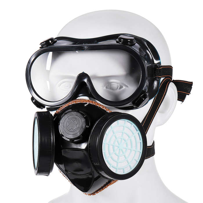 2 in 1 Gas Mask Double Filter Anti Gas Chemical Pesticide Respirator 300Hours Used
